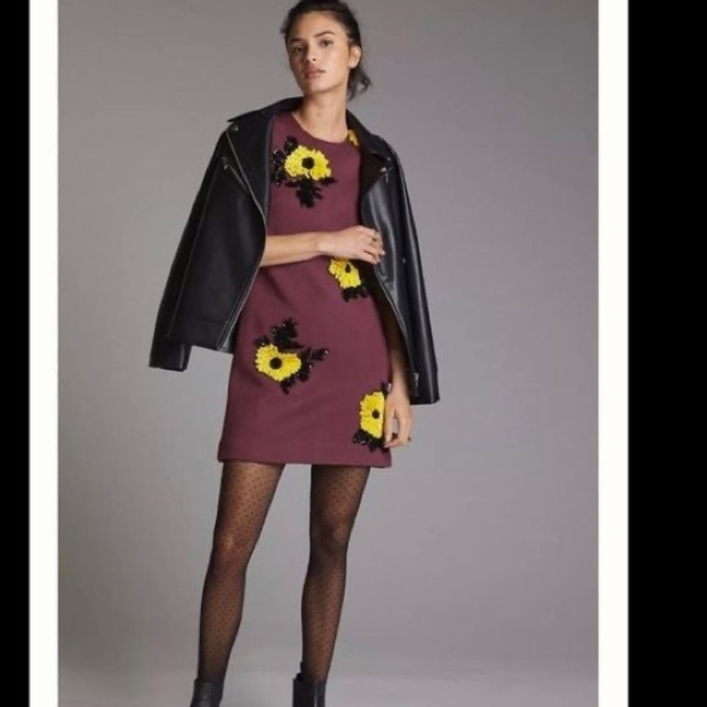 Dhruv Kapoor (Anthropologie) Sequined Shift Mini Dress Burgundy